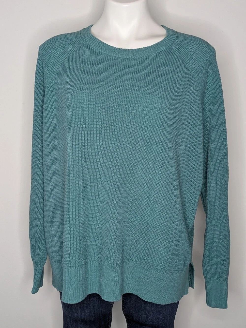 Eddie Bauer Blue Waffle Knit Long Sleeve Cotton Sweater 2XL
